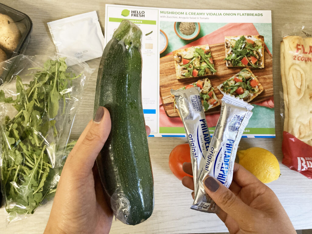 Zucchini and cream cheese packets for HelloFresh Mushroom and Creamy Vidalia Onion Flatbreads