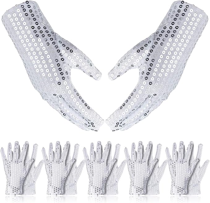 Silver sequin gloves inspired by Michael Jackson used as party favors for a Michael movie night viewing party.