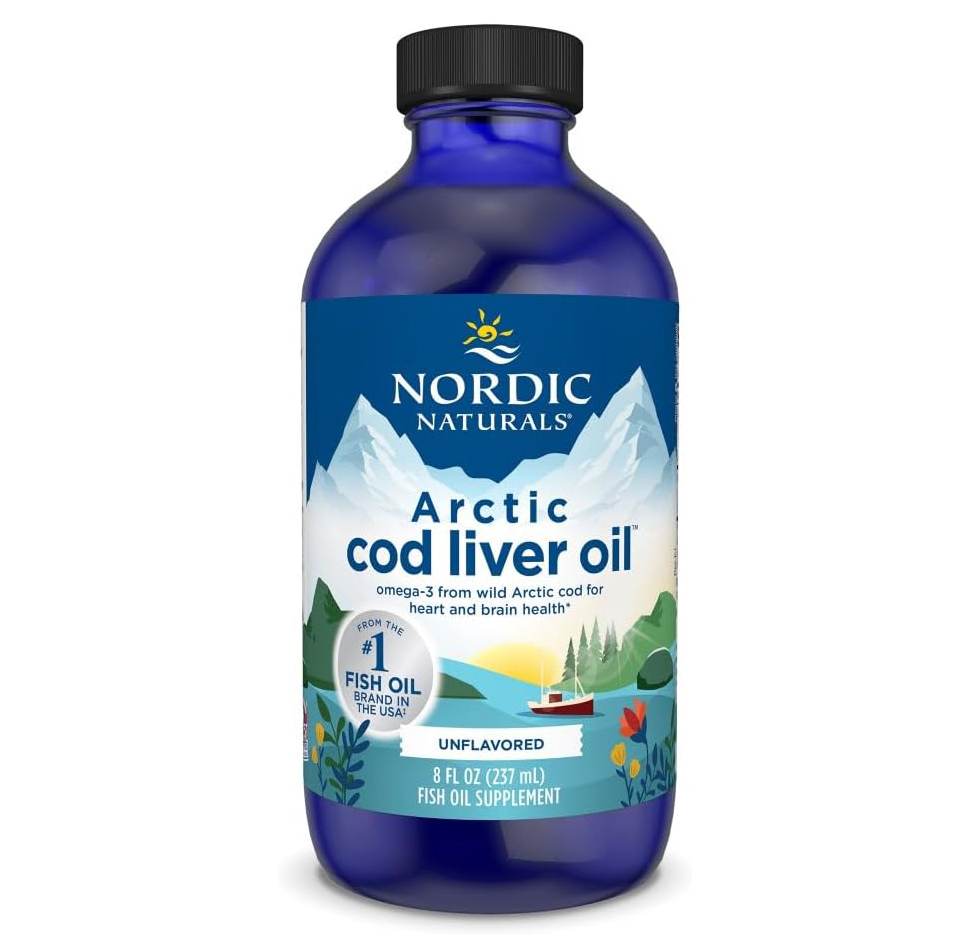 Bottle of Arctic cod liver oil featured as an ingredient in an imitation muktuk recipe designed to recreate the flavor of narwhal blubber.
