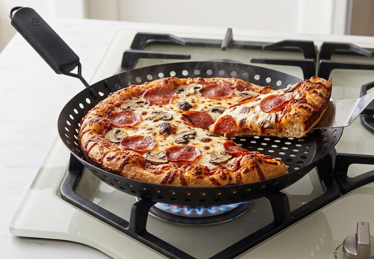 My Weird Thrifted Pan Makes the Crispiest Stovetop Pizza (And You Can Get It On Amazon)
