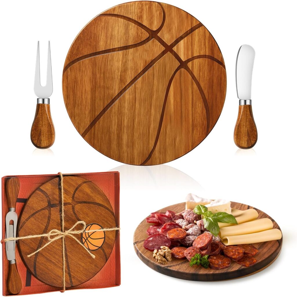 New York Knicks themed charcuterie board with blue and orange snacks arranged for a game day watch party menu