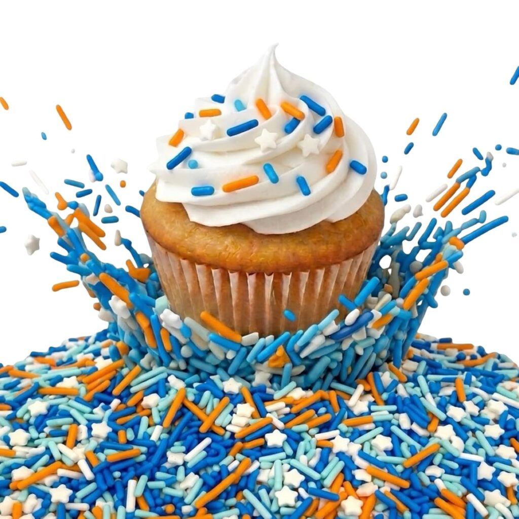 Blue and orange sprinkles used for Knicks watch party desserts and game day themed treats