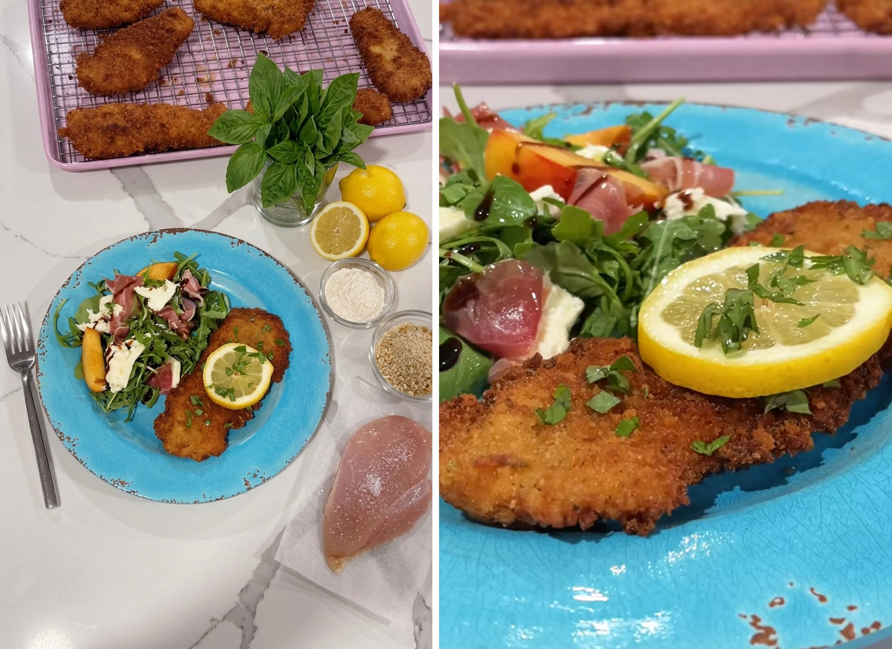 Summer Dinner is Served: Lemon Basil Chicken Cutlets & Peach Burrata Salad (RECIPE)